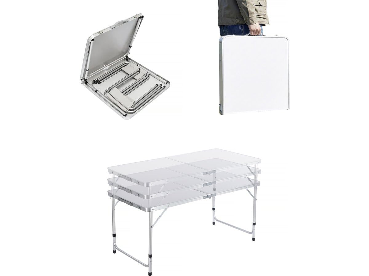 Habitat et Jardin Set di Tavolo da Campeggio e 4 sgabelli Pieghevoli - 125 x 60 cm - Bianco