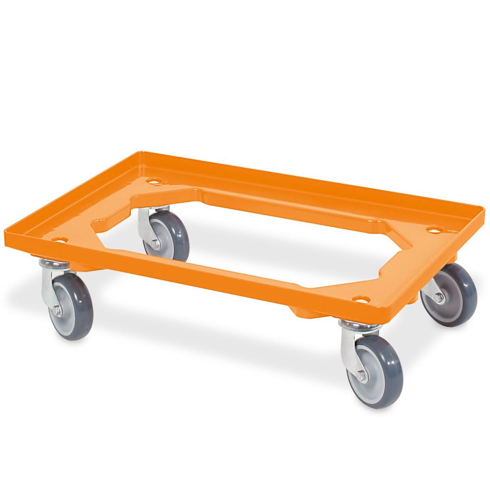 BRB Chariot de transport pour conteneurs 60x40 cm, ouvert, 4 roues pivotantes, capacité de 250 kg (orange)