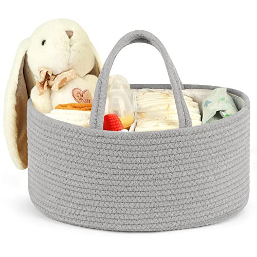 Image of Maliton Baby Diaper Caddy Organizer, Portable Diaper Organizer for Changing Table and Car, Cotton Rope Bin Basket for Storage Essentials, Stylish Baby Shower Basket - Grey