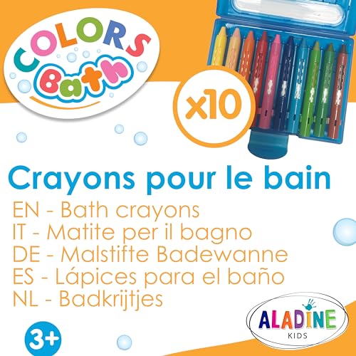 Aladine 3042032-10 Malstifte für die Badewanne, abwaschbare Bademalstifte für Kinder