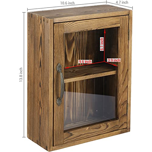 Mygift Rustic Burnt Wood Curio Cabinet, Wall Mounted Decorative Wooden Collectible Display Shelves And Case With Clear Acrylic Panel Door And Vintage Handle #TOP2