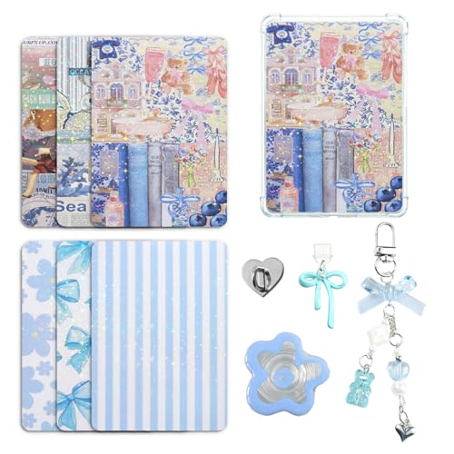 JINGSEN Cute Case Insert Cards Set for Kindle,6 Book-Themed Designs with Charms Set for Kindle and USB-C Dust Plugs,for 11th/12th Generation,6.8 x 4.8 inches(Blue)