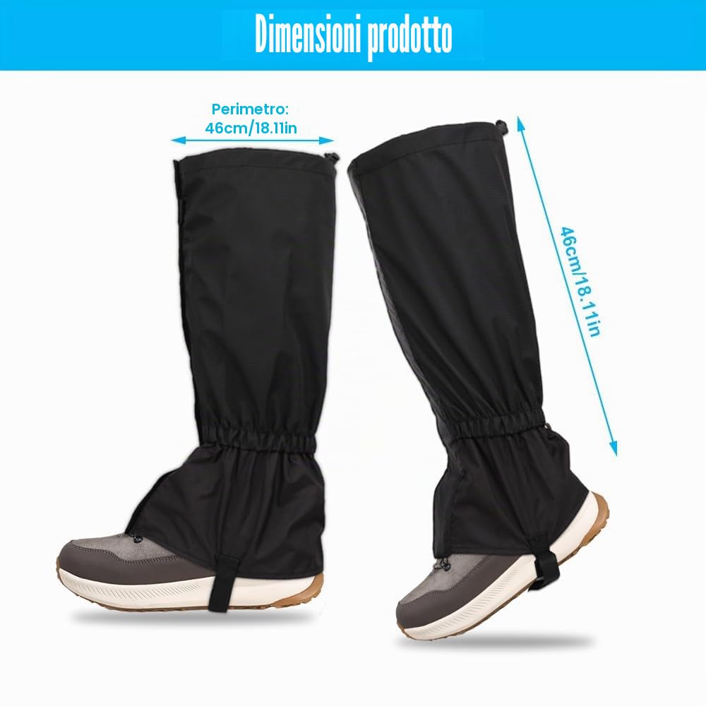 Ghette Impermeabili, Unisex Snow Ghette Impermeabile Snow Gaiters Ghette da Escursionismo Ghette da Trekking per attività All'aperto Protezione Contro la Neve Pioggia Fango Vento (Nero)