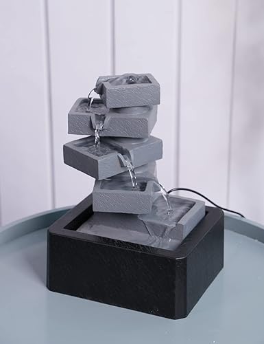 Miniatura 3 de SEINHIJO Fuente de agua de mesa para interiores, Fengshui, cascada, centro de mesa, decoración moderna, escultura, regalos, luces LED de 11 pulgadas