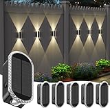 Herzila 6 Pack Solar Fence Lights Outdoor, RGBW Solar Wall Lights 8-Color Waterproof Top and Bottom Lighting Solar Powered for Garden/Pool Cage/Patio/Wall (2 Installation Modes)