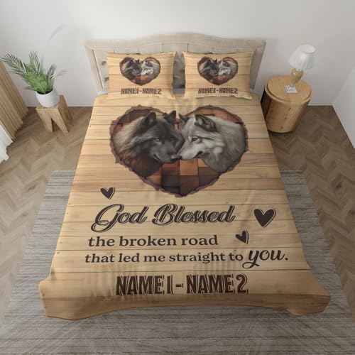Camelliaa Shop Personalized Wolf Couple Bedding Set, Wolf Couple Bedding Set, Valentine's Gift for Couple