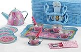 Delton Products Tin 19 Pieces Tea Set in Basket Tea Party Serveware