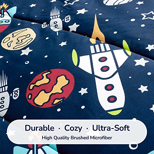 Sleep Zone Kids Twin Bedding Comforter Set - Super Cute & Soft Kids Bedding 5 Pieces Set With Comforter, Sheet, Pillowcase & Sham (Rocket Galaxy) #TOP4
