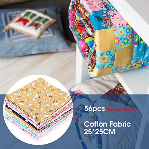 Patchwork acolchoado de tecido 56 peças, 25 x 25 cm, material de costura floral impresso em tecido d