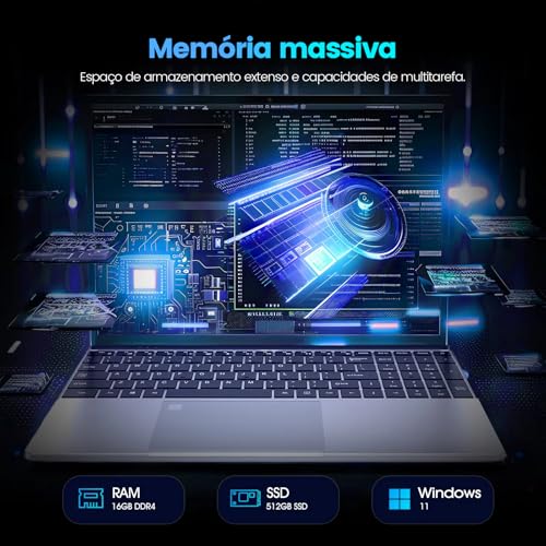 Notebook com Leitor de Digital, 15.6” Tela Full HD 1920 x 1080, 16GB RAM + 512 GB SSD, Windows 11 -