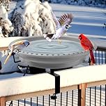 Daoeny Heated Bird Bath for Outdoors for Winter, Upgraded 100W Heated Birdbath Bowl Thermostat Control, Heated Bird Bath for Deck Railing Outside Garden Yard Patio Lawn Decor(Grey)
