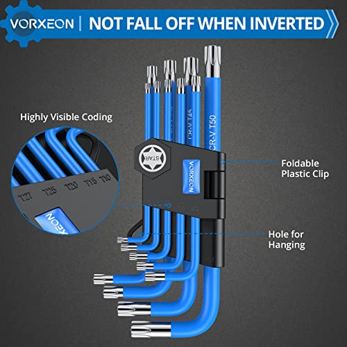 Vorxeon 9Pcs Torx Star Wrench Key Set, Metric Long Arm Star Key Set L-Key With Visible Coding For Bike Motorcycle Repair Furniture Assembly Household Diy (T10-T50) #TOP6