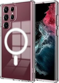 جراب حماية مغناطيسي مرن مقاوم للصدمات والخدوش والبصمات والانزلاق لموبايل سامسونج جالاكسي S22 الترا، شفاف