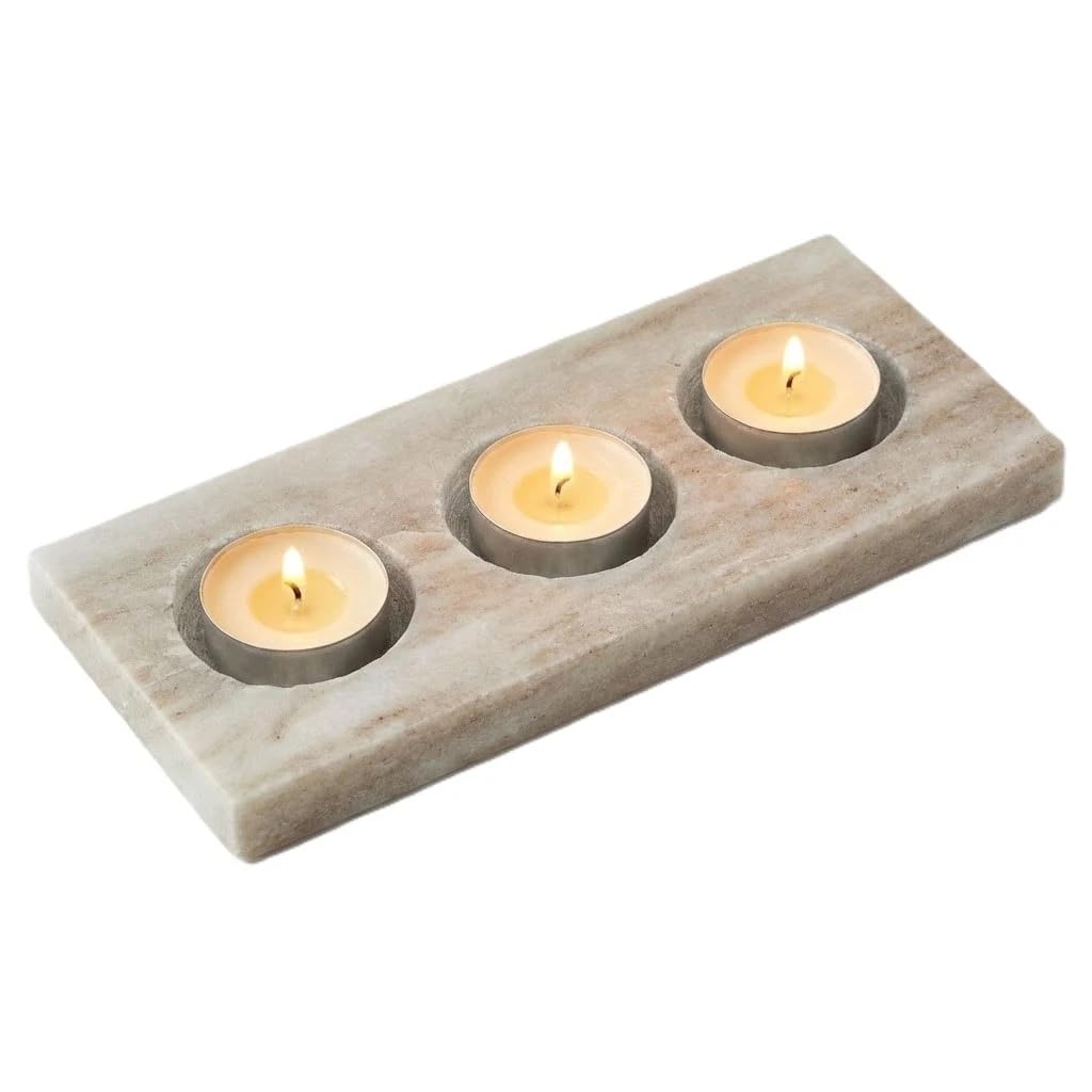 Urbnliving Grey-White Marble Stone Tea Light Candle Holder Tray – Decorative Home Décor Centerpiece For Table, Dining & Gift Giving