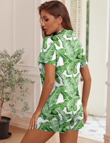 Image of Ekouaer Womens Pajama Sets Button Down Lounge Set 2 Piece Loungewear Soft Sleepwear Short Sleeve Pjs with Pockets