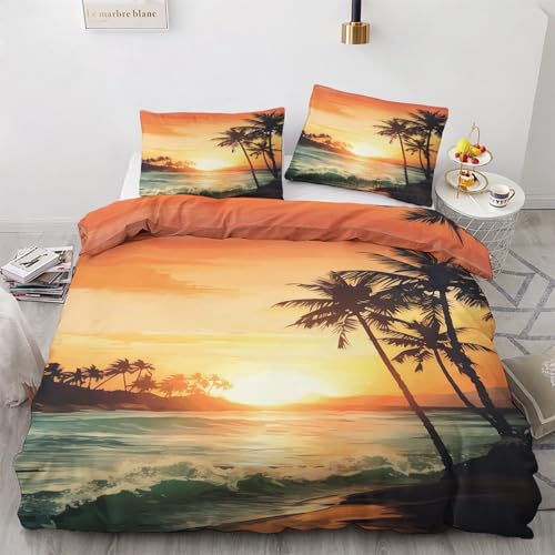 Sonnenuntergang Bettwäsche 155x220 Winter - Tropische Palmen Strand Meer...