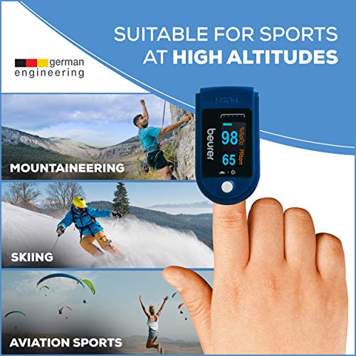 Beurer PO50 Fingertip Pulse Oximeter, Blood Oxygen Saturation & Heart Rate Monitor, 4 Colored Graphic Display Formats, Extra-Small & Light, Strap & Batteries Included - Thumbnail 5