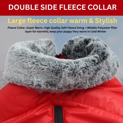 Image of Sage Square Quilted Fur Dog Winter Coat Jacket- Windproof, Waterproof, Pet Apparel, Insulated, Adjustable, Soft & Snug, Warm & Cozy Comfort for Indoor & Outdoor Use (Red) (Large - 24 inch)