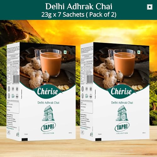 Image of Cherise Instant Tea Premix Sachets Chai Masala | Ready to Mix Delhi Adhrak Chai Powder | Ginger | Black Tea Extract | INSTANT BEVERAGE | Lemongrass | NOURISHING WELLNESS | 23g x 7 Sachets (Pack 2)