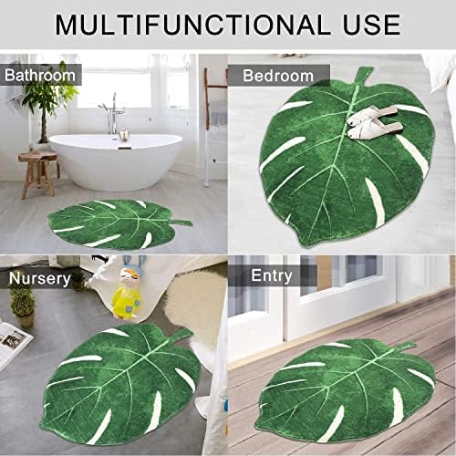 LIVEBOX Green Leaf Non Slip Bathroom Mat 60 x 90 cm, Super Soft Absorbent Small Bath Mat, Machine Washable Anti Mould Bathroom Rug for Bedroom Kitchen Doorway Playroom Entry Nursery Decor