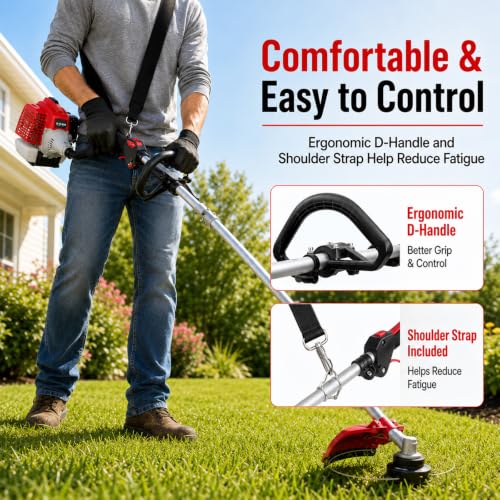 Image of AMERISUN 26cc Gas String Trimmer, 3-in-1 Weed Trimmer /Edger /Brush Cutter, 16 inch Cutting Path, 10 inch Metal Blade, Heavy-Duty for Thick Grass & Brush, Shoulder Strap Included | 16 inch Cutting Path, 10 inch Metal Blade, Heavy-Duty for Thick Grass & Brush, Shoulder Strap Included