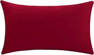 mixeoo Comfy Christmas Red Throw Pillow Covers Decorative Long Lumbar Solid Thick Velvet Super Soft Cushion Cases Home Decor for Sofa Couch Living Room Chair, Set of 1, 14 x 36 Inch