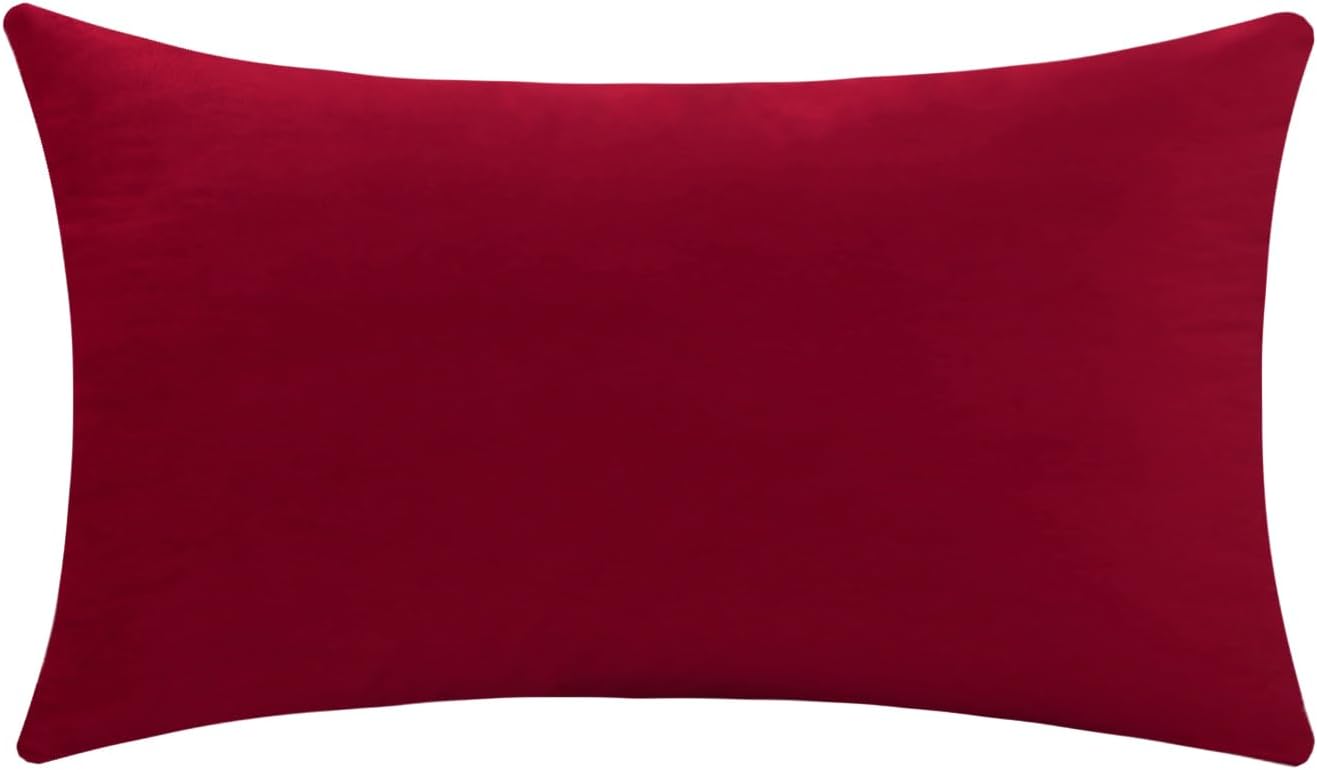 mixeoo Comfy Christmas Red Throw Pillow Covers Decorative Long Lumbar Solid Thick Velvet Super Soft Cushion Cases Home Decor for Sofa Couch Living Room Chair, Set of 1, 14 x 36 Inch