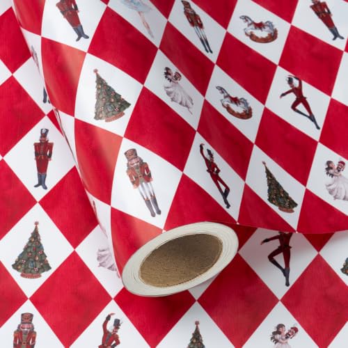 WRAPAHOLIC Red Plaid Christmas Wrapping Paper - 17 Inch x 16.5 Feet - Nutcracker Gift Wrap for Xmas, Holiday, Party Celebration