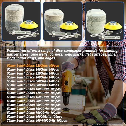 Wanmutrun 50MM Waterproof Sandpaper Hook and Loop 100pcs Grit 220 Silicon Carbide Discs Suitable for Small Polishing Machines - Image 4