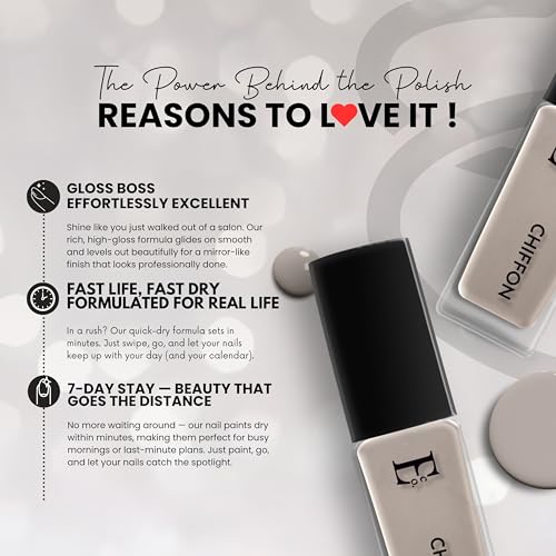Image of Ellement Co Chiffon Nude Beige Nail Paint 10 ML | High Gloss Salon Shine Nail Colour | Quick Dry, Long Lasting & Chip Resistant Formula | Smooth Streak-Free Application | Vegan, Non-Toxic, Paraben Free & Dermatologically Tested Nail Polish