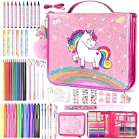 BHBHLFF Unicorn Gifts for Girls 4 5 6 7, Drawing Colouring Set for Kids, Unicorn Pencil Bag With Washable Markers Stationary Set, Girl Toys Age 4-7, Art and Crafts for Kids, Girls Birthday Presents