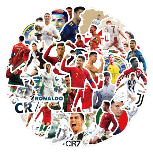 50PCS Football Player Cristiano Ronaldo Stickers,Vinyl Sports Stickers Soccer Star Water Bottle Sticker Pack, Ball Sports Gifts for Sport Lovers,Football Party Favors, Soccer Decorations