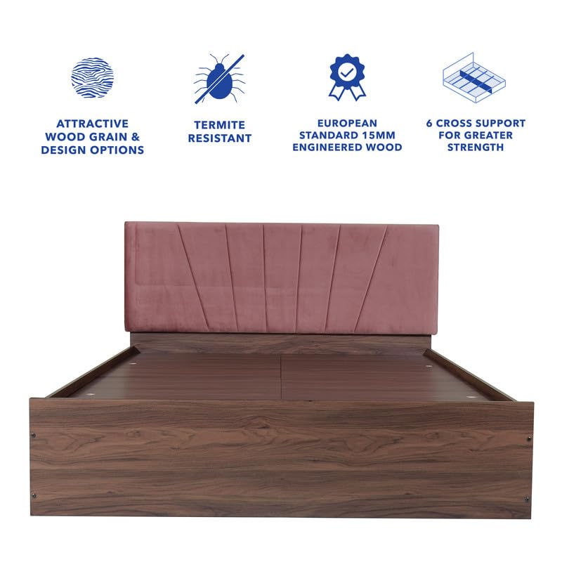 Image of Amazon Brand - Solimo Bed | 1 Year Warranty | Double Bed, Queen Size, Viveka Premium Upholstery, Comfortable Seating Height Bed, Non-Woven Base & 3mm MDF, Walnut Colour (Melamine Finish)
