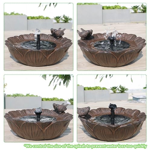 Fonte de banho solar para pássaros, girassol com pássaro em repouso, alimentado por energia solar co