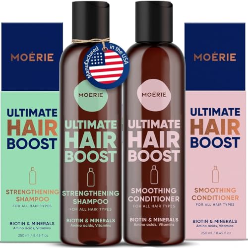 Moérie shampoo ristrutturante balsamo volumizzante anticaduta, prodotti per crescita capelli con ingredienti naturali, oltre 100 ingredienti attivi per capelli folti, lunghi e splendenti, 2 x 250 ml