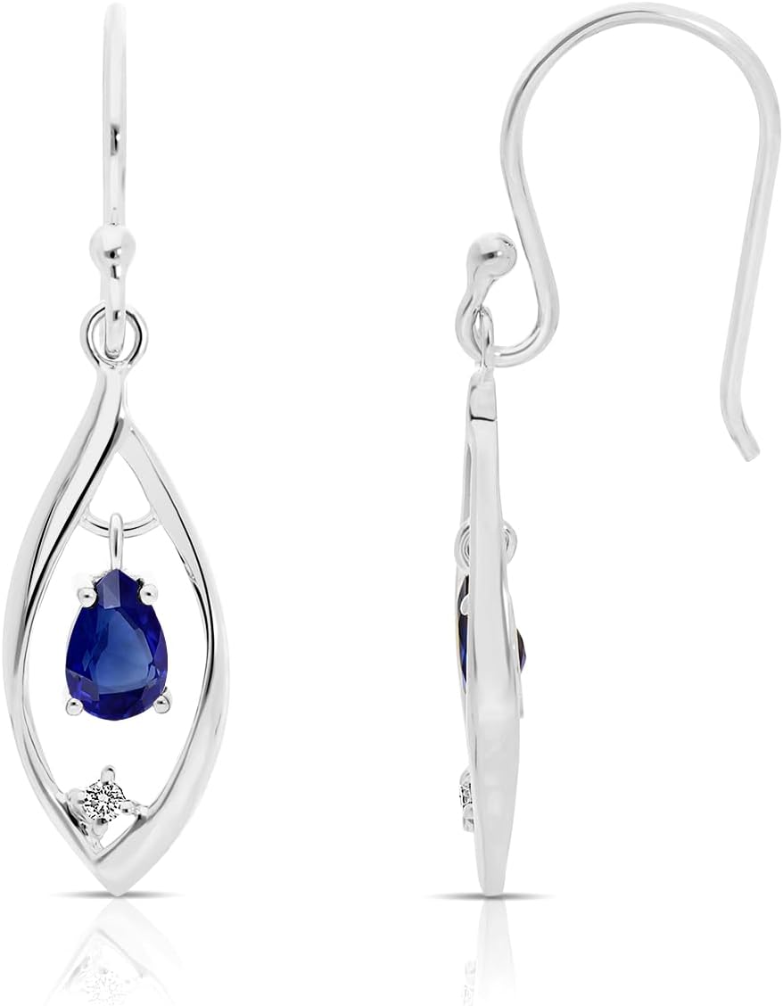 14k White Gold 585/1000 Natural Sapphire and Diamond Earrings - White Gold and Sapphire, White Gold, Sapphire