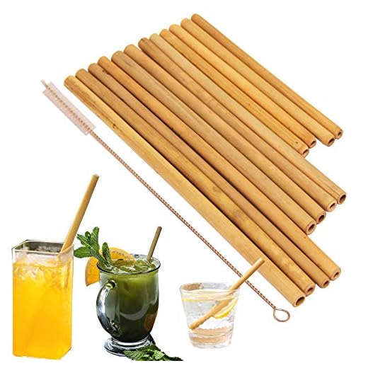 Pajitas de bambú orgánico. Pajitas de bambú reutilizables alternativa a las pajitas de plástico para niños. Juego de 12 pajitas de bambú reutilizables con 3 tamaños
