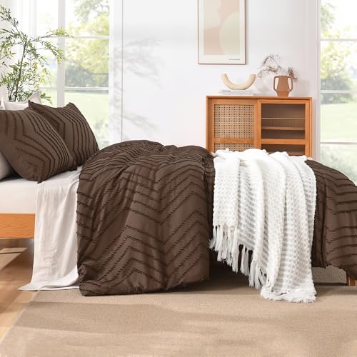 Image of Litanika Boho Queen Comforter Set, 3 Pcs Brown Lightweight Bedding Set