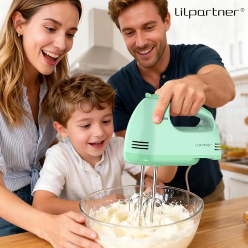 Image of LILPARTNER Hand Mixer Electric, Ultra Power Kitchen Hand Mixer With 7-Speed & 5 Stainless Steel Accessories for Whipping Dough, Cream, Cake, Dishwasher Safe, Light Green