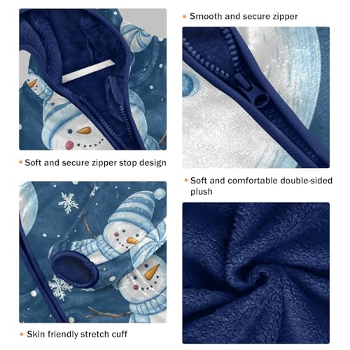 Snowman Candy Cane Snowflakes Toddler Fleece Jacket Girl Boys Hooded Fleece Jacket Coat Warm Outwear Zip-up 3-10T3