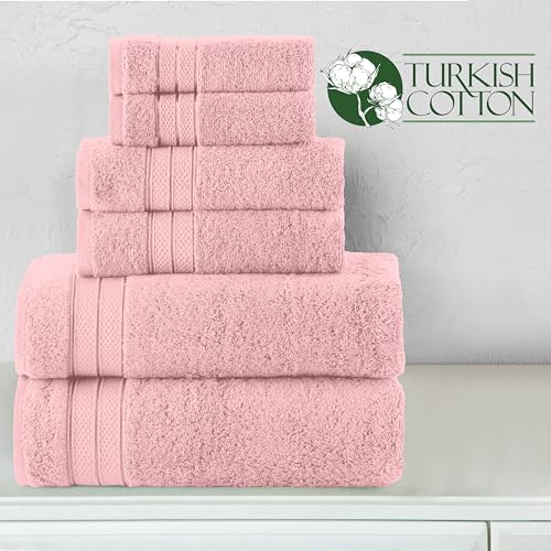 Image of Elegant Comfort Luxury 6-Piece Towel Set, Premium Soft 100% Turkish Cotton, Three Line Popcorn Design 2 Bath Towels, 2 Hand Towels and 2 Washcloths Towel Set - Quick-Drying and Absorbent, Dusty Pink