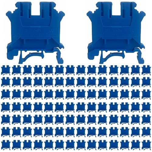 100PCS UK3N Terminal Block Screw Clamp Connector DIN Rail Universal Brass Wiring Voltage Terminal (Blue × 100Pcs)