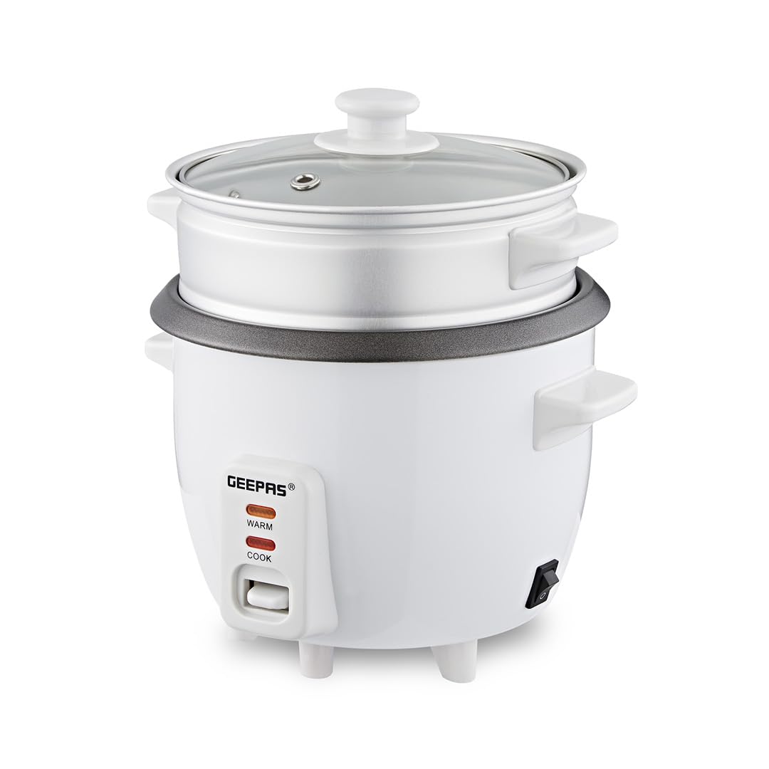 Geepas-Automatic Rice Cooker 3 in 1 Functions Non-Stick Inner Pot Automatic Shut Off with Overheat Protection |GRC4324 White