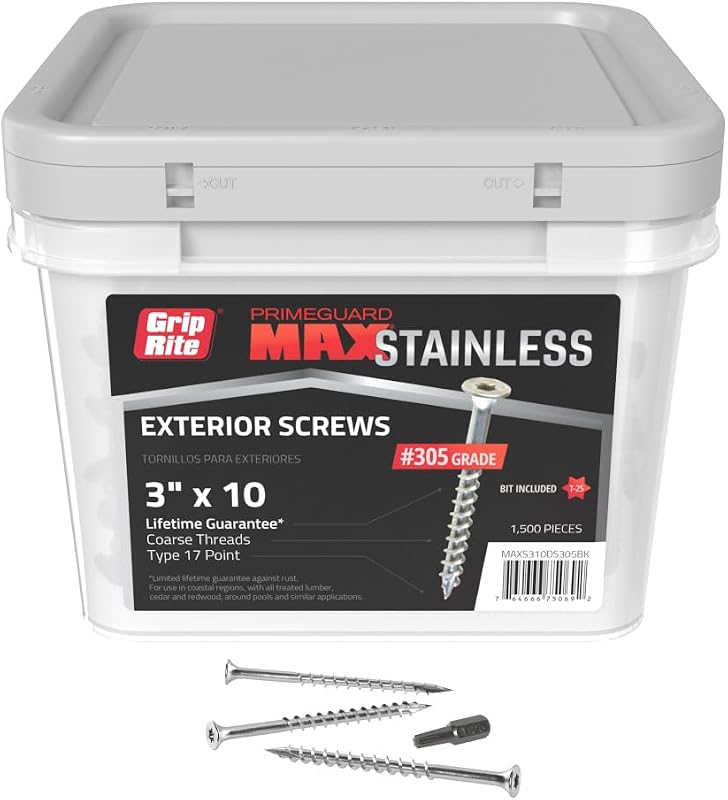 Grip Rite MAXS310DS305BK #10 x 3 in. 305 Stainless Steel Star Bugle Wood Deck Screw (1500-Pack)