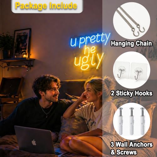 Image of Your Pretty He Ugly Neon Sign for Wall Decor Light Up Sign Led Signs for Room Party Home Wall Decor USB Powered