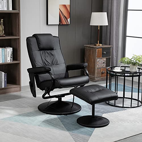 HOMCOM Sillón Relax Reclinable con Reposapiés Sillón de Masaje Eléctrico con 10 Puntos de Masaje Sillón Relax Giratorio con Mando a Distancia para Salón Oficina Negro - imagen 2
