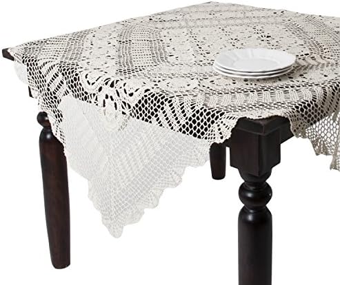 TCC Handmade Crochet Lace Tablecloth. 100% Cotton Crochet. Ecru, 30 Inch Square. One Piece