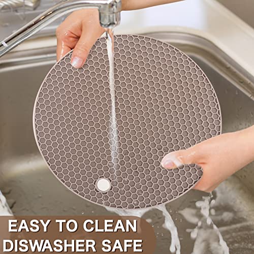 Image of Silicone Trivets for Hot Dishes, 4 PCS Multipurpose Heat Resistant Mat Thick Silicone Hot Pads Pot Holders for Kitchen Counter, Flexible Jar Opener Food Grade Spoon Holder, Silicone Coasters (Almond)