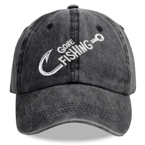 Funny Gone Fishing Hats for Men Women, Fishing Must Haves, Adjustable Embroidered Cotton Baseball...
