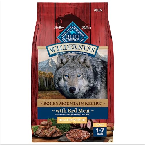 Blue Buffalo Wilderness Rocky Mountain Recipe with Red Meat High Protein Healthy Weight Dry Dog Food for Adult Dogs 30% Protein Supports Immunity with Antioxidant-Rich LifeSource Bits 28 lbs.